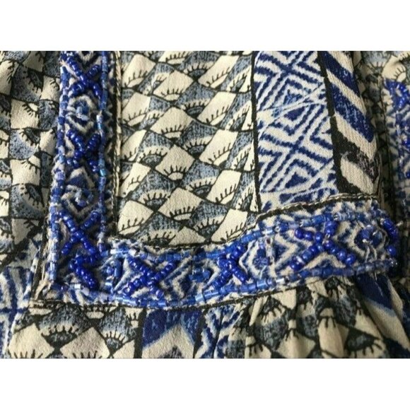 LUCKY BRAND Semi Sheer Blouse Top Size Small Blue Boho Peasant Beaded Detail - Picture 6 of 8